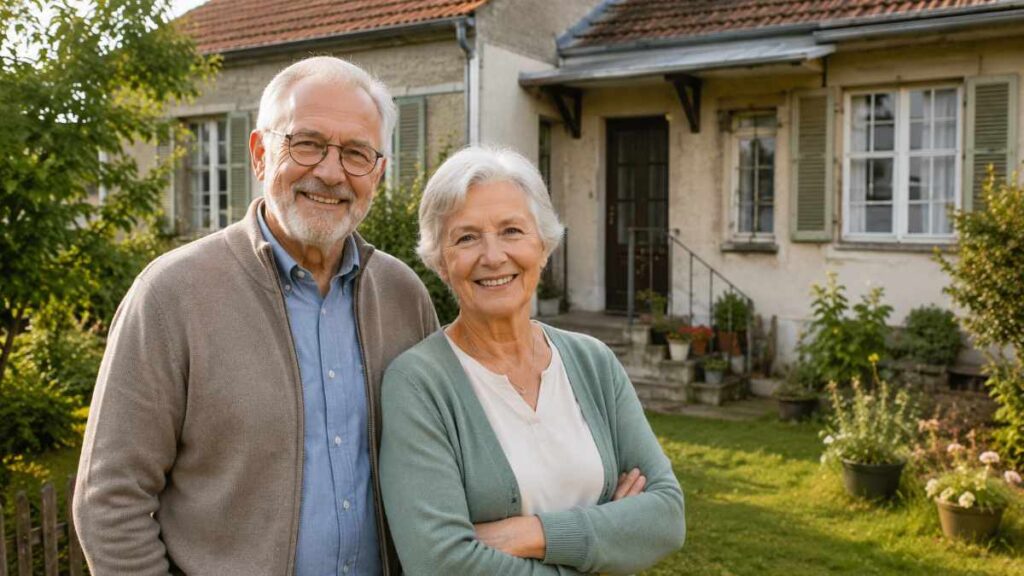 Älteres Ehepaar vor einem Haus – Immobilienverkauf im Alter in Gotha und Westthüringen